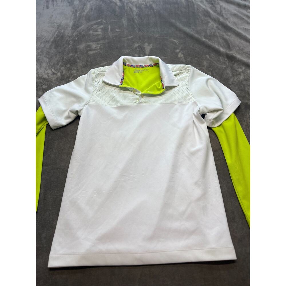Nike Golf Long Sleeve Polo Shirt Men's XL‎ White Yellow Dri Fit Active